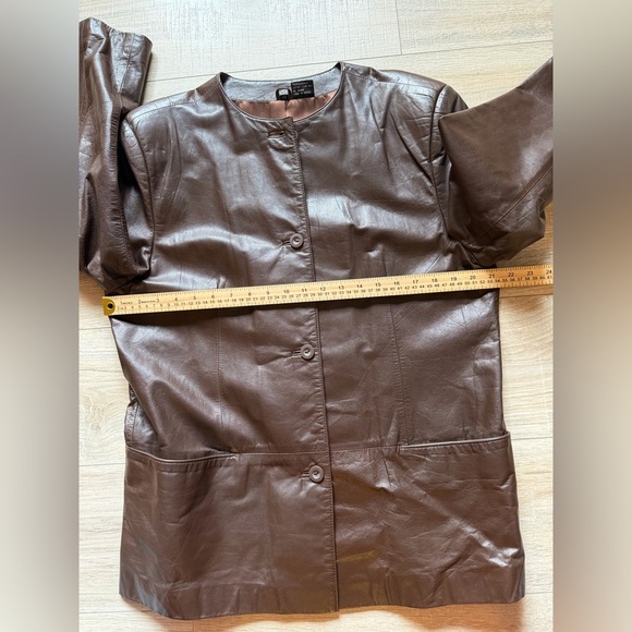 Tofi Women’s Brown Genuine Leather Button Front Jacket Size 14 - Picture 12 of 12